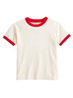 Ringer T Shirt Womens Regular Off White Red T Shirt Retro Vintage 70s 80s 90s